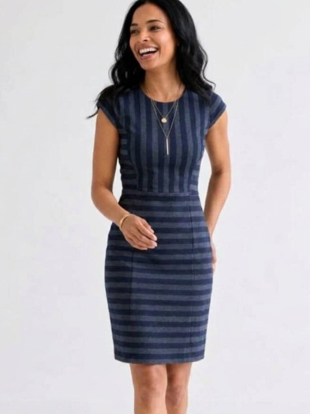 NWT Mata Traders Fair Trade Striped Sheath Dress Purple Grey Size M